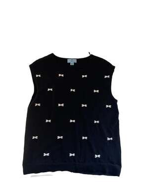 Black Crewneck Cotton-Blend Sweater w/Bows, Sweet but Serious, Office to Date N